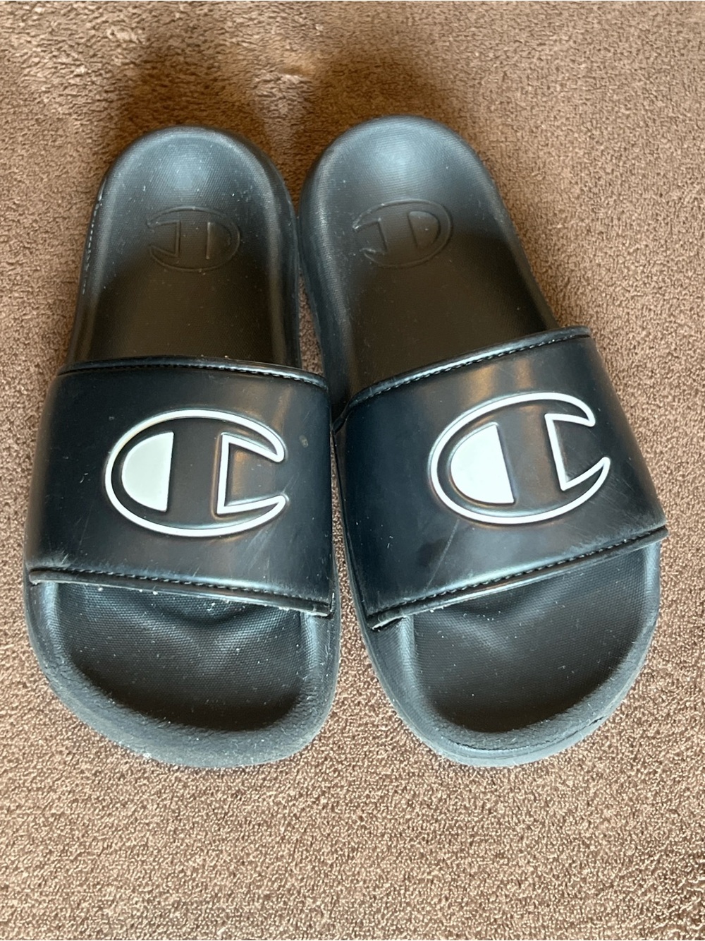 Champion Black Slide Sandals with White Logo